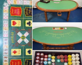 Antique 1930s Illegal Gambling Chicago Speakeasy Casino Taylor Co Poker & Blackjack Table Diana Board Craps Layout Chips Rack Tray Vintage
