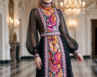 Vintage 1960s DONALD BROOKS Embroidered Paisley Evening Gown
