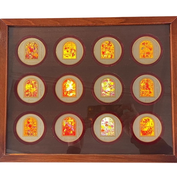 Rare Marc Chagal 12 "TRIBES OF ISREAL" Stained Glass Window Metals | 12 Art Medals Silver & Gold Plated Limited Edition with Display Case