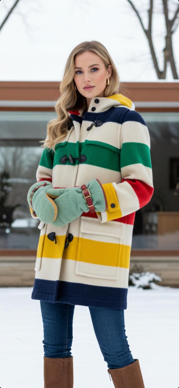 Very Rare Vintage 1930's / 40's Hudson Bay Company Green Women's Wool & Leather Antique Mittens Winter Gloves