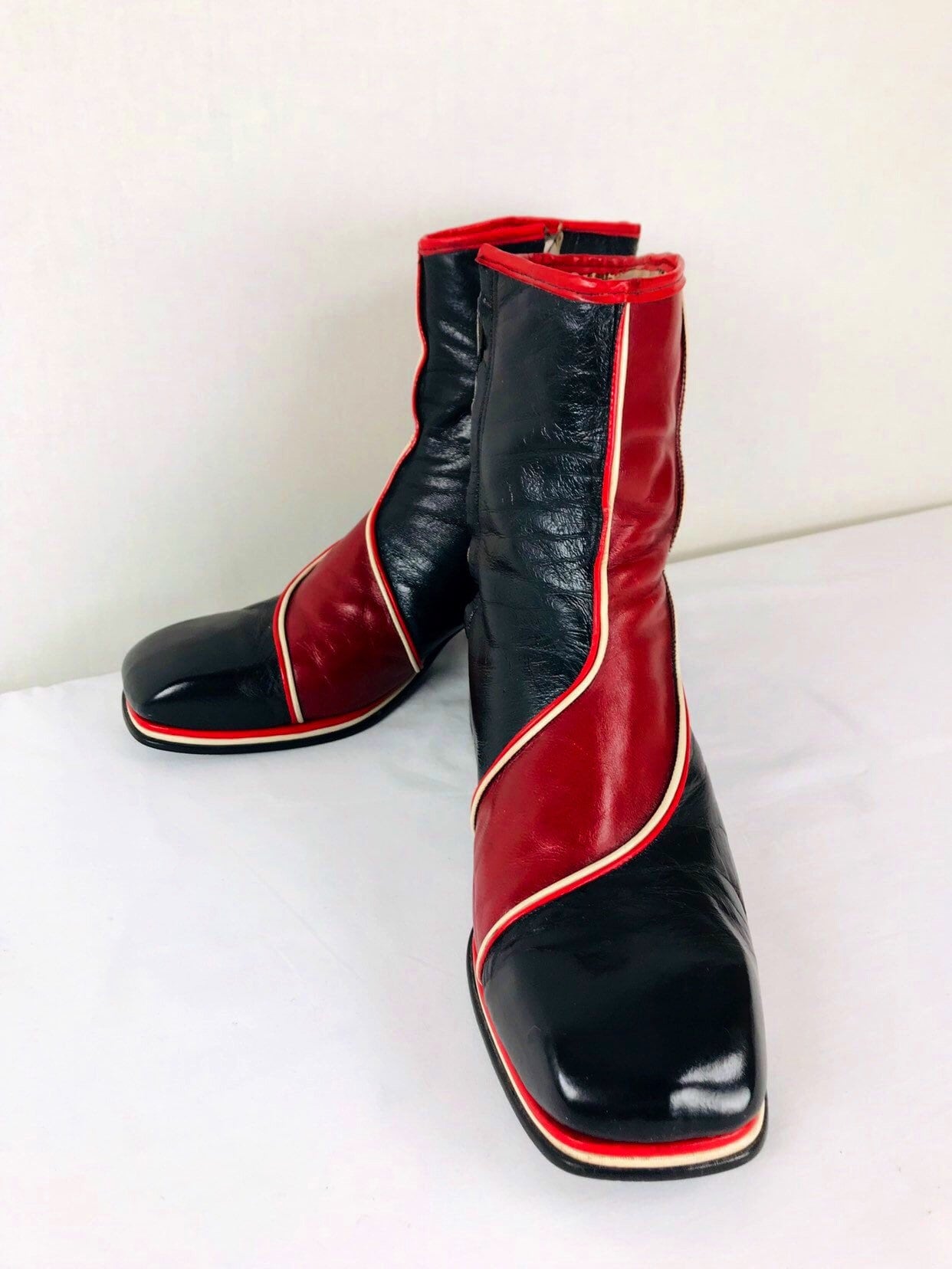 Vintage 1970's FLAGG BROS Mens US 11 ~ Ankle Boots Black & Red Leather ...