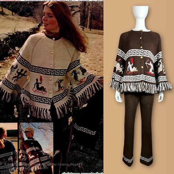 Super RARE Vintage 60s Zodiac Knit Fringe SWEATER & PANTS Set Brown  Horoscope Astrology Sign | Cape Poncho Style | Hippie Aquarius Bohemian