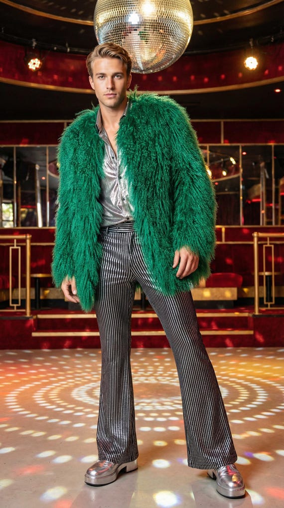 Vintage Luxury Bright Green Rockstar Shaggy Mongolian Curly Lamb Fur | Rock and Roll Hip hop Rap | Diva Drag Queen Chest 39"