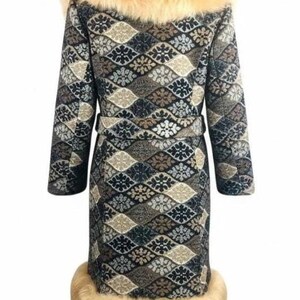 Vintage 60s 70s Snowflake Tapestry Coat - Real Shearling Fur Trimmed, Full Length image 7