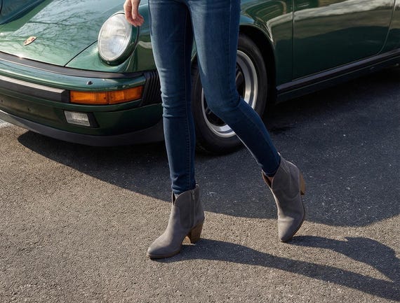 Size 7 FRYE Women's  Zip Ankle Boots Grey Nubuck Booties | Leather Cowboy Western Style Short Boots Boho Hippie Bohemian