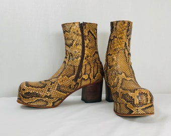 SOLD OUT -  SOLD - 10.5 11 Antonio FLuxa Genuine Snakeskin Python Platform Boots RocknRoll Snake Skin Stompers Stacks Stage Rockstar