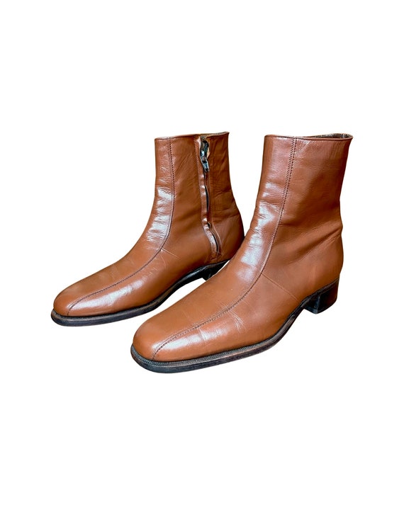 Vintage 70s Men's Size 10.5 D | FLORSHEIM IMPERIAL DUKE Tan Side Zip Ankle Boots  | Beatle Boots Tan Brown Quality Leather