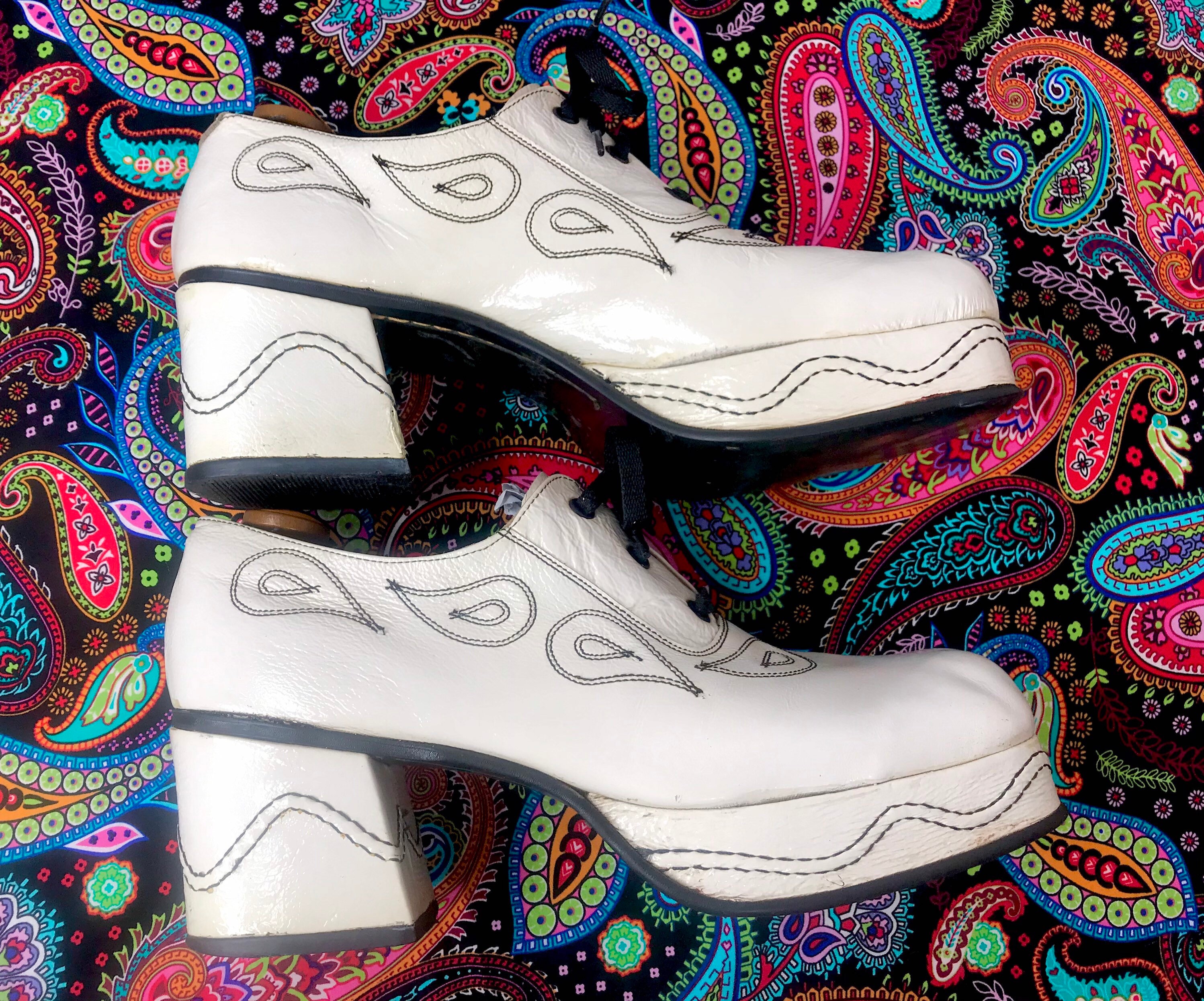 Size 13.5 Men's Vintage 70s White Patent Leather Lace Up Etsy