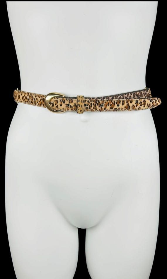 Vintage 80s 90s Women's A. Brod Leopard Print Hair-on Skinny Leather Belt | Size L