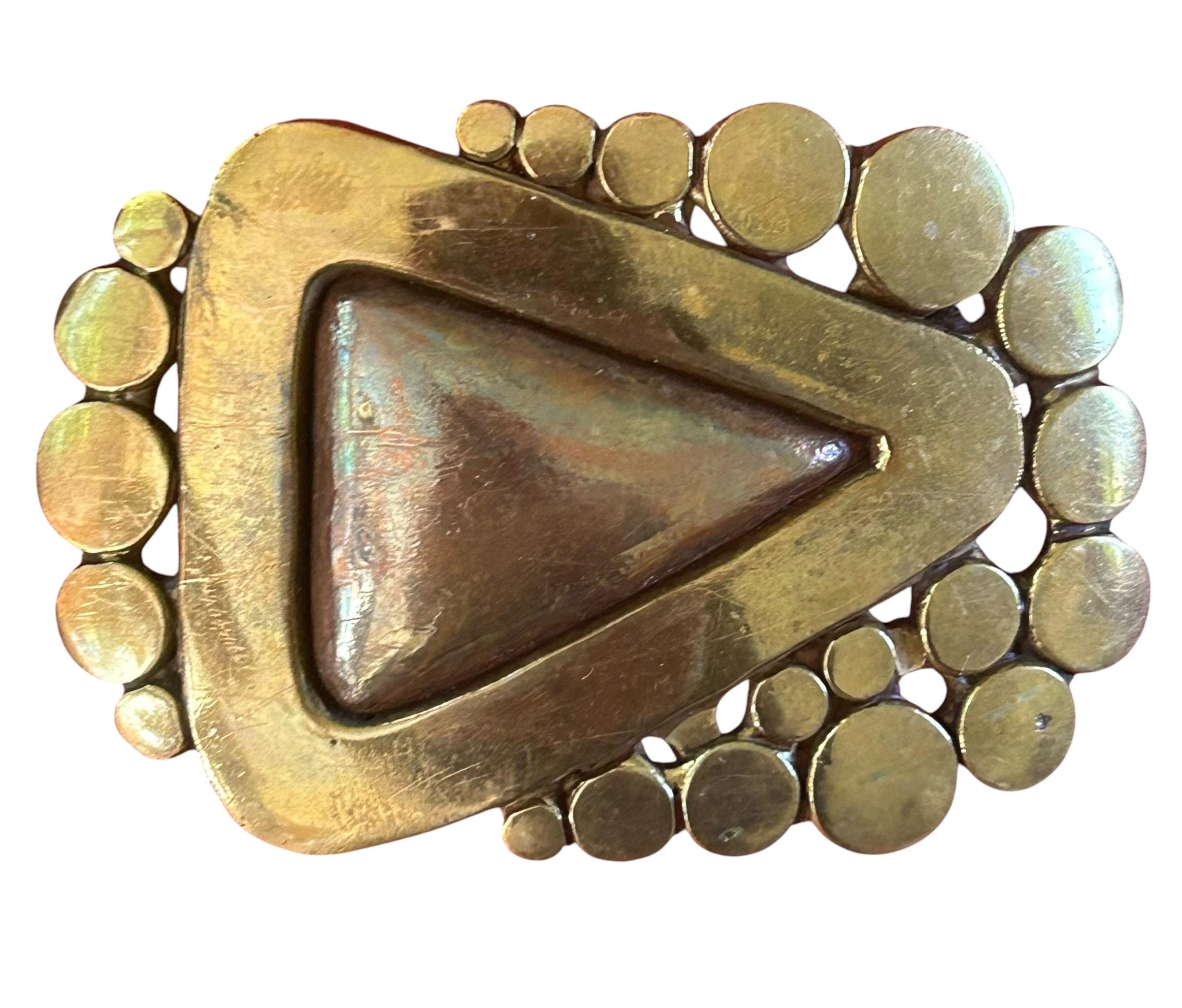 Vintage brutalist brass artisan made belt buckle distressed vintage 1970s belt buckle BRUTALIST handcrafted BRASS patina  main image 2