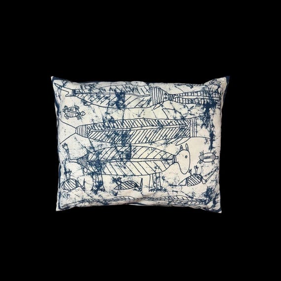 Vintage 60s Mimi Spirits Aboriginal Australian Art Mid Century Throw Pillow | Indigo Batik