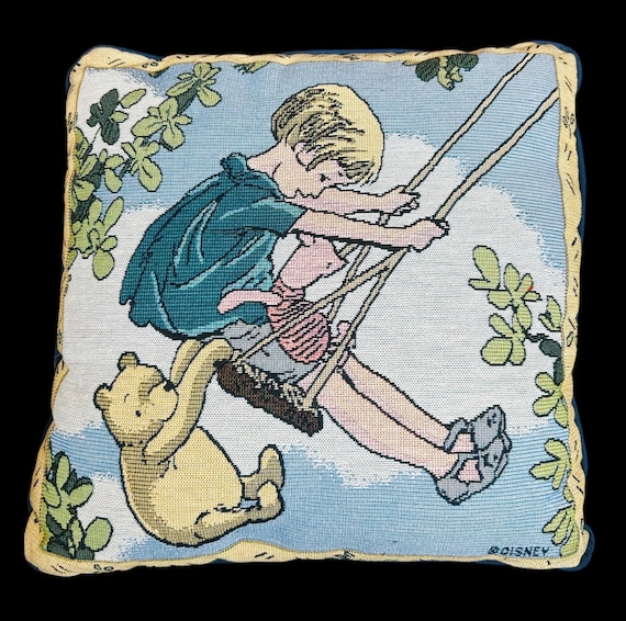 Vintage 90s Disney Winnie the Pooh Needlepoint Tapestry Throw Pillow | Childrens's Baby's Room Decor