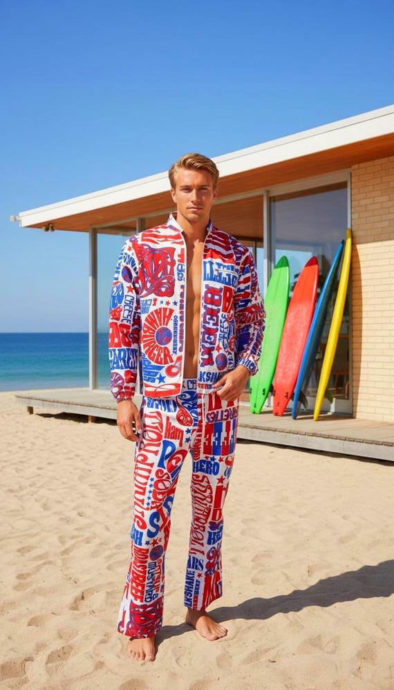 Vintage Mens 1960s | New York Yankees Stadium Jacket & Pants Set | Sears 1969 Summer Love | Psychedelic MoD Surfer Pants Pop ArT Beach Pants