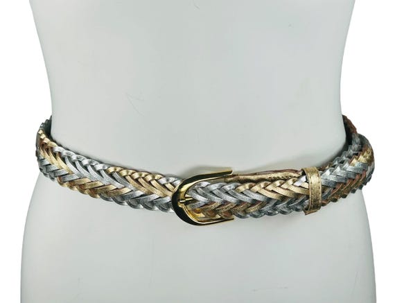 Vintage 80s Women's Gold & Silver Metallic Braided Leather Belt