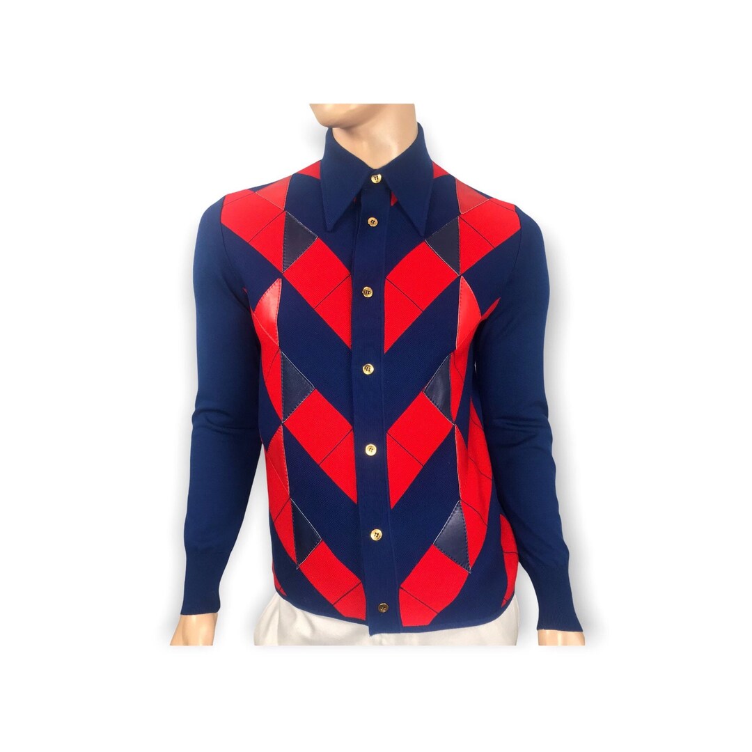 Rare Vintage Mens 60s Finchley Fifth Ave NY MOD Wool Knit Panel Shirt