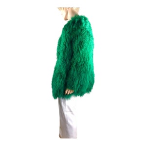 Vintage Crazy Bright Green Rockstar UniSeX Long Shaggy Mongolian Curly Lamb Fur Rock and Roll Hip hop Rap Diva Drag Queen Chest 39 image 5