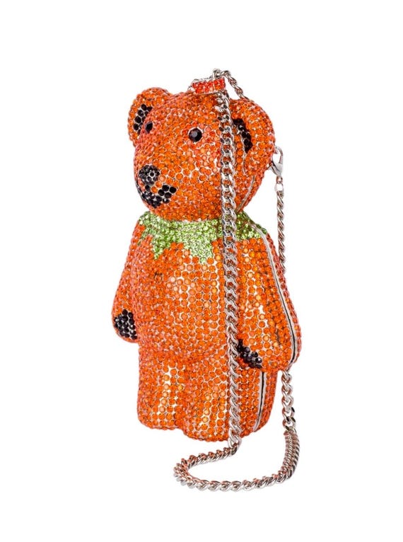 Rare Fabulous Grateful Dead Dancing Bear Clutch Orange Crystals Rhinestones Wearable Art | Dead Head Dancing Bears Statement Handbag Purse