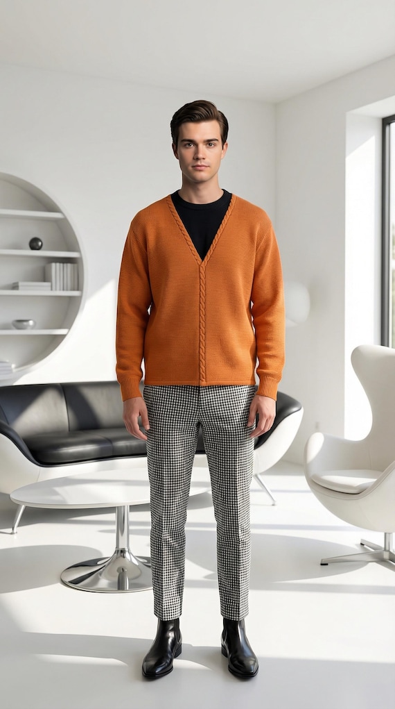 Vintage 60s Men's Fabio of Firenze - Mod Wool Sweater Rare Size XL - Mad Men Dandy Fashion Carnaby