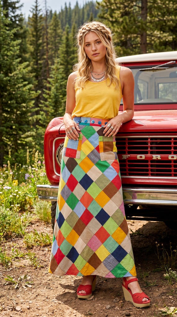 Vintage 70's F.A. Chatta Colorful Patchwork Cotton Madras Maxi Wrap Skirt | Made in India | Size 26-28" Waist