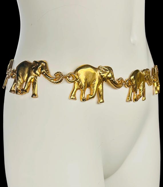 Vintage 90s Gold Metal Elephant Novelty Bold Chain Women's Belt