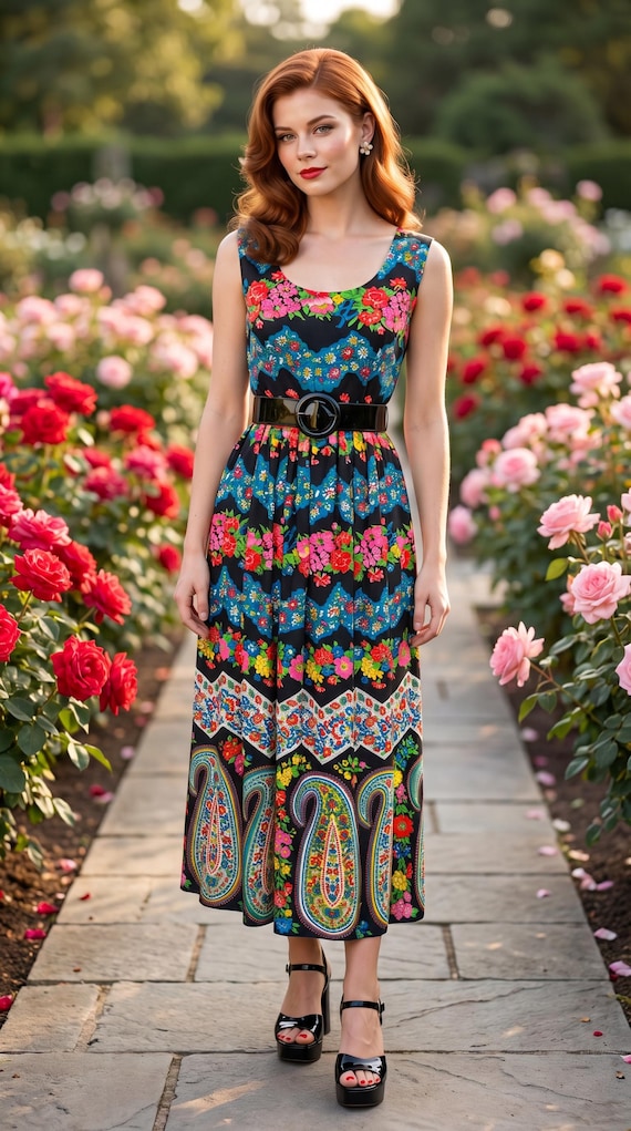 Vintage 70s Saks Fifth Avenue Floral Paisley Hostess Garden Party Maxi Sundress | Size S