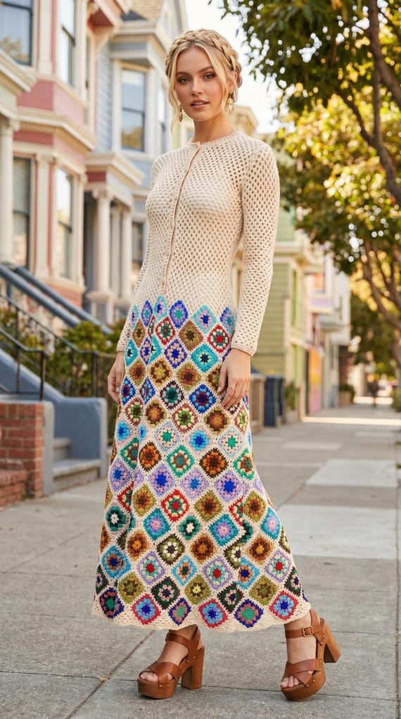 chinese dress ladies Granny Square Maxi Dress Choose Baby Pink Or Baby Blue Cami Top Double  Spaghetti Strings Criss Cross In Back And Tie Halter Style Fit & Flare main image 1