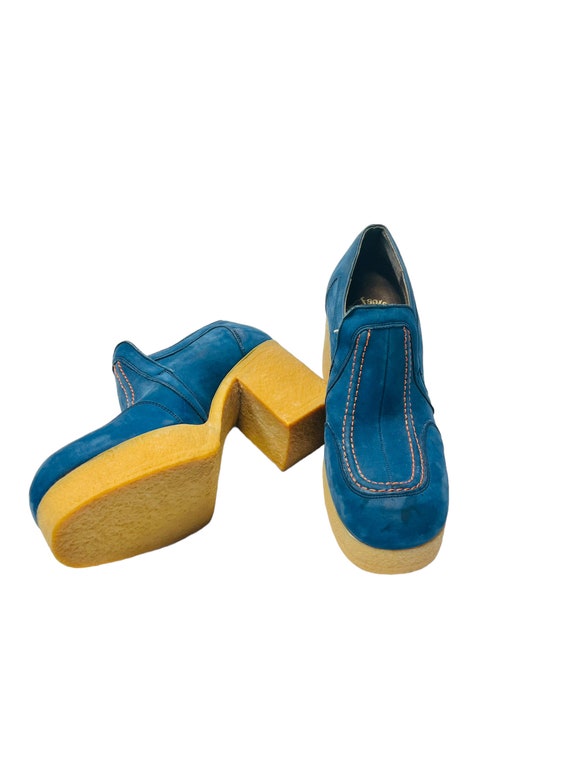 Mens Size 9.5 10 | NOS Vintage 70's Fantasia Blue Nubuck Suede Leather BiG Platform Shoes  | Stacks Stompers Crepe Sole Disco