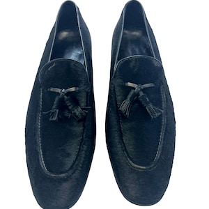 Salvatore Ferragamo Navy Leather Tassel Loafers Mens 12 D Made in Italy Luxury SALVATORE FERRAGAMO Tassel Loafers Flats Crocodile Embossed  main image 2