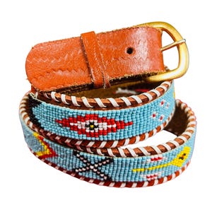 Genuine Native American Beaded Belt Vintage Suede Leather Fringe Small Cream Vintage Wide Native American Seed Bead Belt & Buckle Free  main image 4