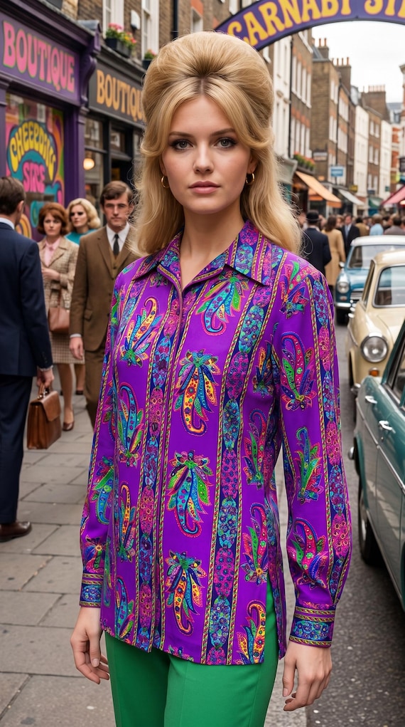 Vintage 60s 70s Alex Coleman Purple Paisley Print Blouse | Psychedelic Hippie Shirt | Size XL