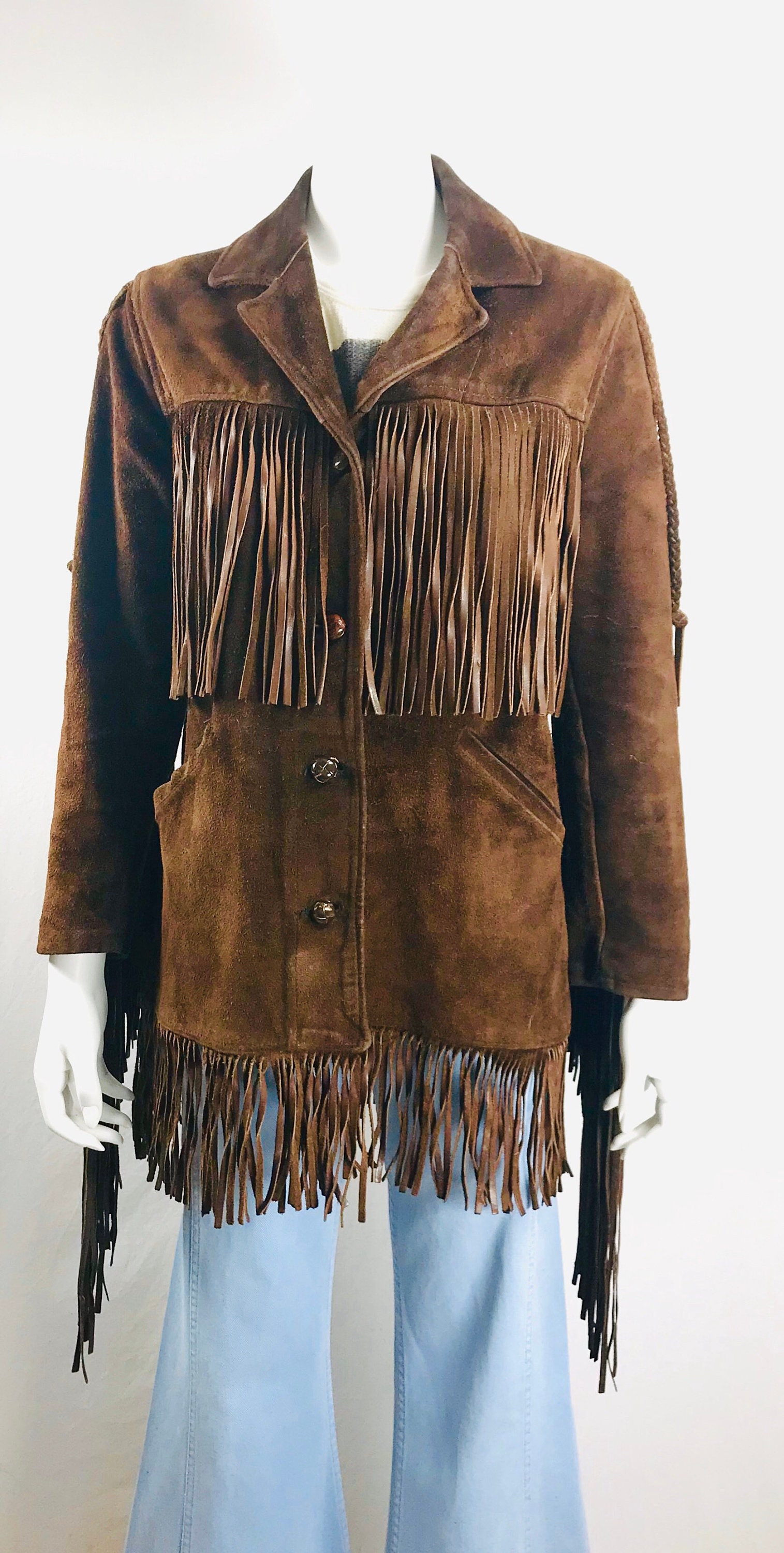 Vintage 50s 60s Super Long Fringe Western Jacket | Brown Suede Buckskin ...