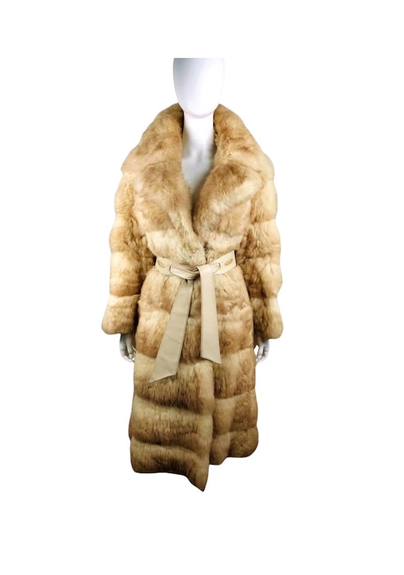 Size L - Vintage 70s Huge Collar Fluffy Shearling Sheepskin Fur Tiered Full Length Formal Coat Penny Lane  Boho Rockstar Hippie Disco Diva