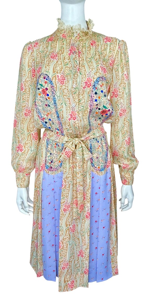Vintage KOOS Van Den Akker Collage Print Midi Dress | Boho Prairie Style Size M