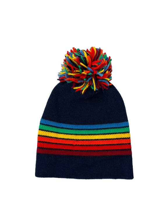 Vintage MEISTER Rainbow Striped Rainbow Pom Pom Wo