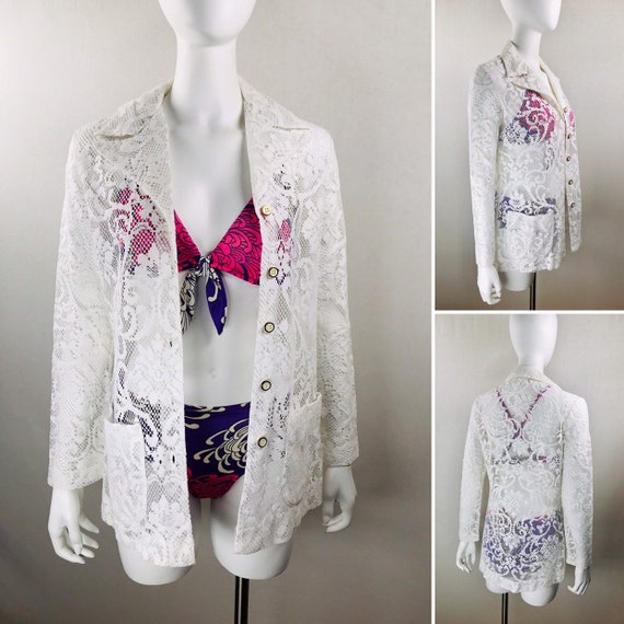 Vintage 60's 1960's Women’s White Crocheted Lace |
