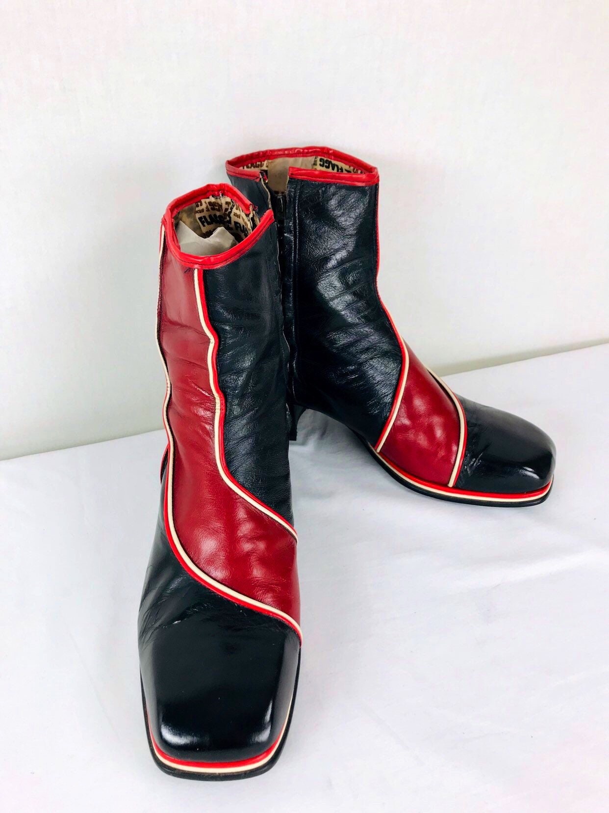 Vintage 1970's FLAGG BROS Mens US 11 ~ Ankle Boots Black & Red Leather ...