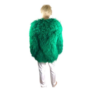 Vintage Crazy Bright Green Rockstar UniSeX Long Shaggy Mongolian Curly Lamb Fur Rock and Roll Hip hop Rap Diva Drag Queen Chest 39 image 6