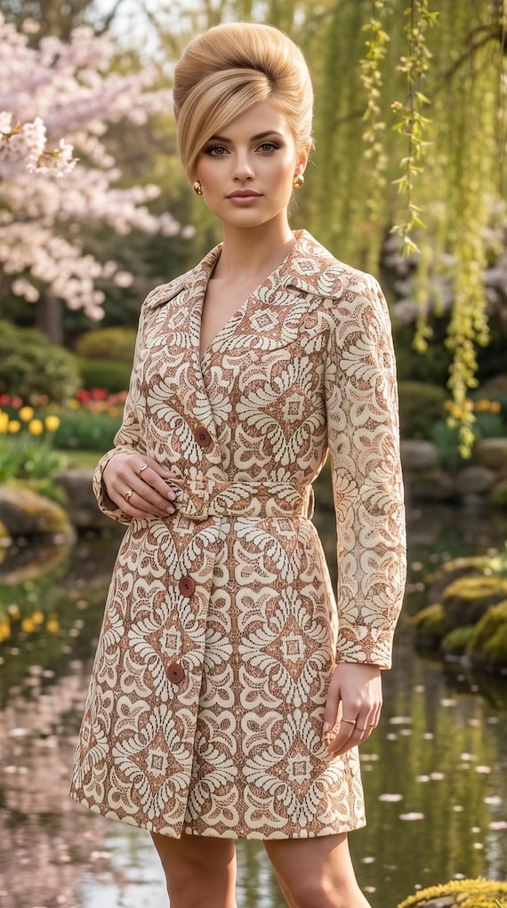 Vintage 70's Young Edwardian Crocheted Lace Trench Coat Jacket - Size M L