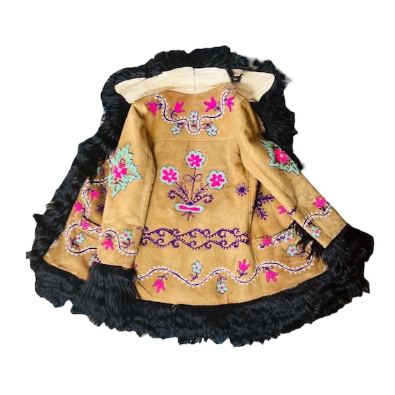 YAQUB Vintage 60s 70s Flowers Snowflakes Embroidered Shearling Coat Sheepskin Afghan Coat Rockstar Hippie Boho Penny Lane Coat Almost Famous