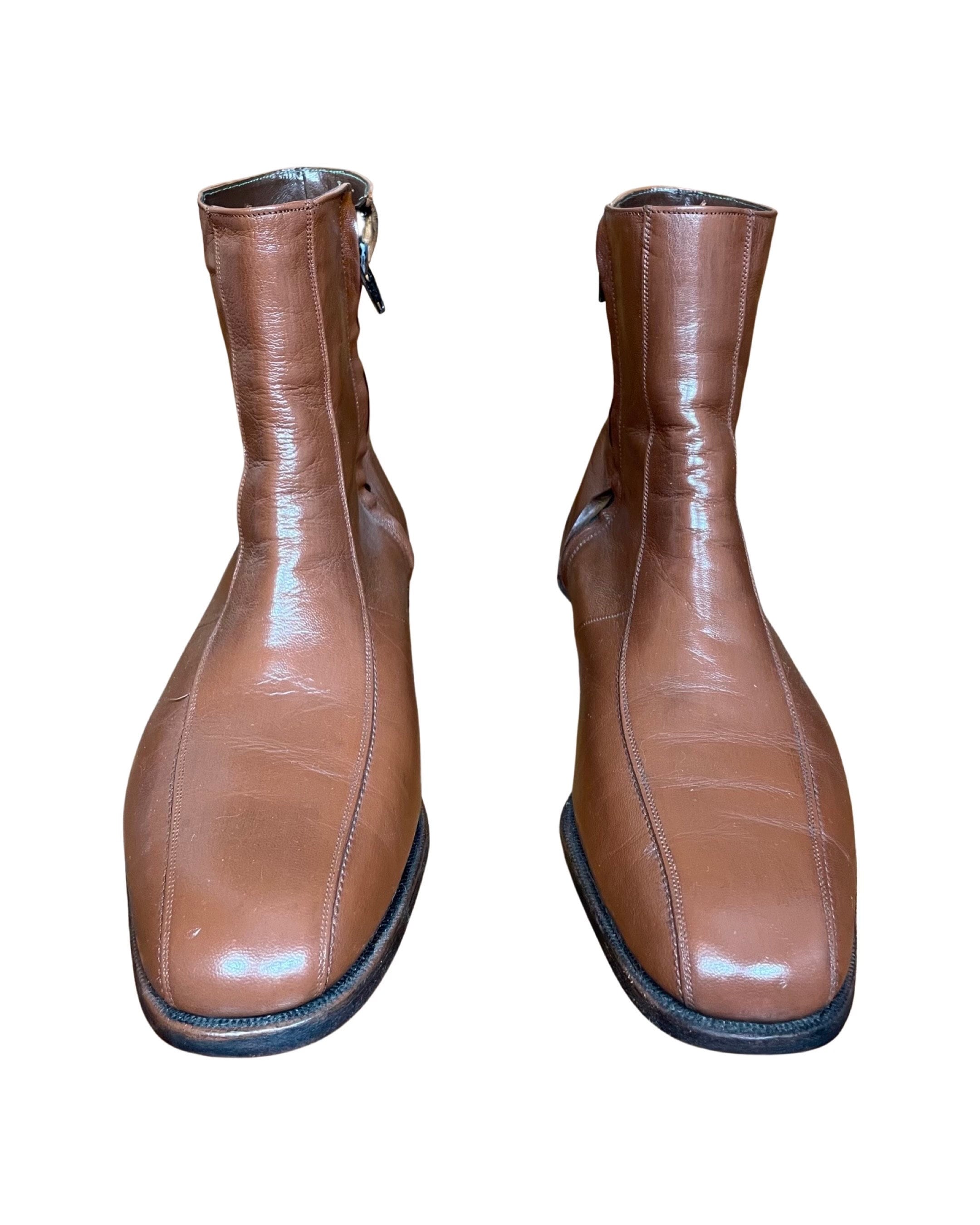 NOS Vintage 70s Florsheim Duke Leather Boots 11 D Gold Tan Side Zip Beatle NIB⁠ Vintage 70s Men main image 2
