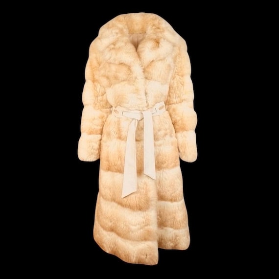 Size L - Vintage 70s Huge Collar Fluffy Shearling Sheepskin Fur Tiered Full Length Formal Coat Penny Lane  Boho Rockstar Hippie Disco Diva