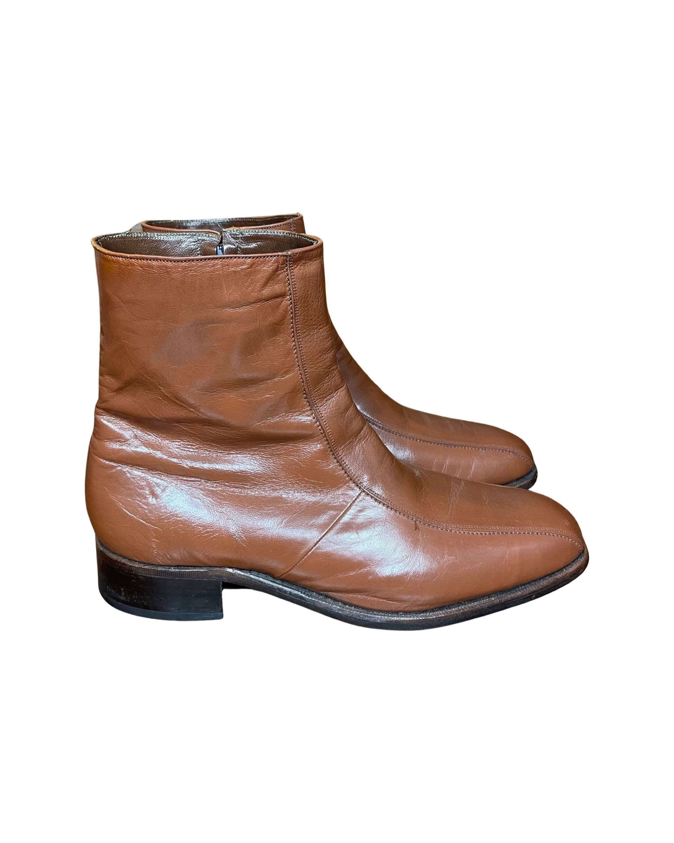 Blonde Men’s Vintage 70s Tan Leather Sherpa Lined  Ankle Boots, size 11 Vintage 70s Men main image 4
