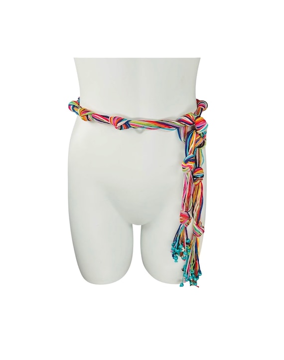 Vintage 80s Bohemian Passementerie Colorful Rainbow Multi-Strand Cord Statement Belt | Beaded Tassel