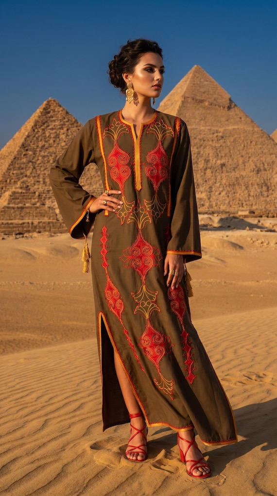 Nwt - Vintage 90s Egyptian Cotton Embroidered Caftan | Funky Abouzeid Bros Made in Egypt
