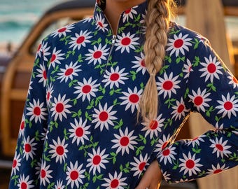 Vintage 1960s Mod Daisy Jacket Cotton Beach Surfer Jacket | Size L