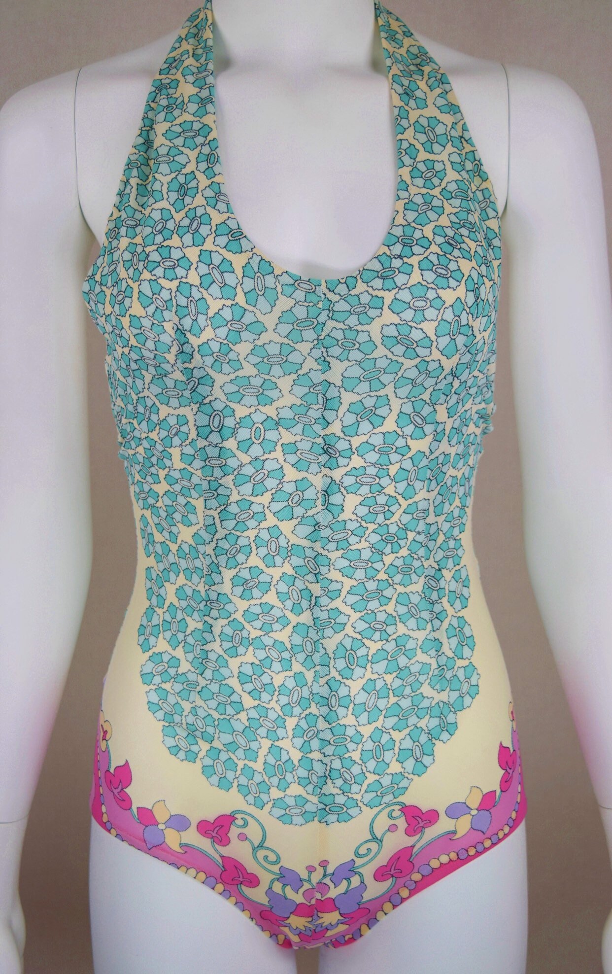 HTF Vintage 1970's EMILIO PUCCI Couture Pastel Flower Halter Swimsuit ...