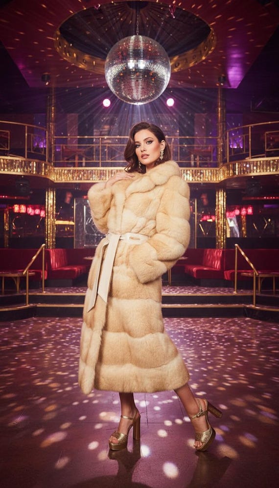 Size L - Vintage 70s Huge Collar Fluffy Shearling Sheepskin Fur Tiered Full Length Formal Coat Penny Lane  Boho Rockstar Hippie Disco Diva