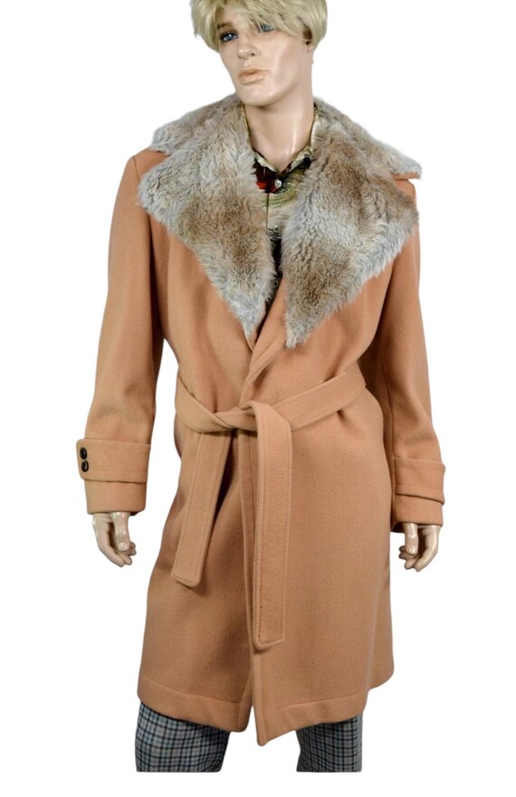 Vintage Mens 46 | 1970s CAMPUS Beige Wool Belted Huge Faux