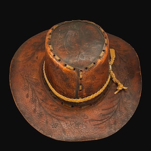 Vintage Hand Tooled Leather Mushroom 70s Visor Boho Hippie Mexico Adjustable Hat Tooled Leather Sun Visor - Etsy main image 2