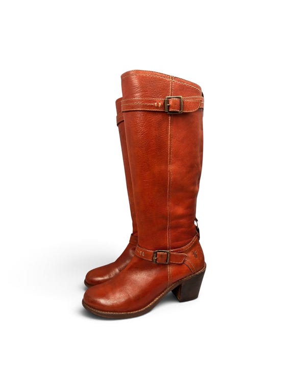 Frye, Vintage FRYE CAMPUS Boots Size 7 | Carmen Tall Leather Redish Brown Double Buckle